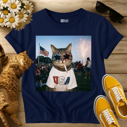 Patriotic Cat Celebrating 250 Years July 4th T-Shirt