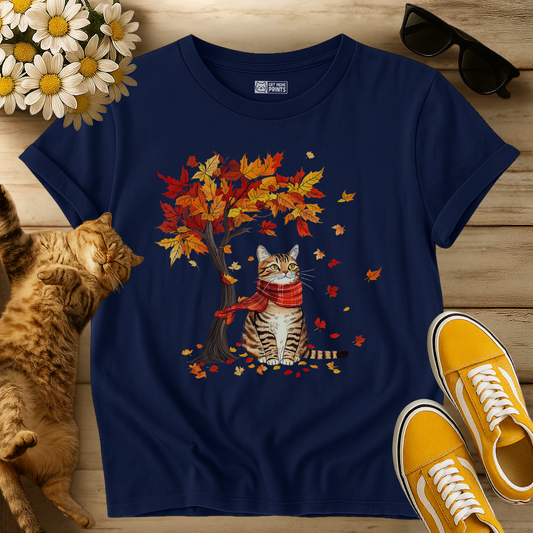 Cat Leaf Fall Tree Autumn Thanksgiving T-Shirt