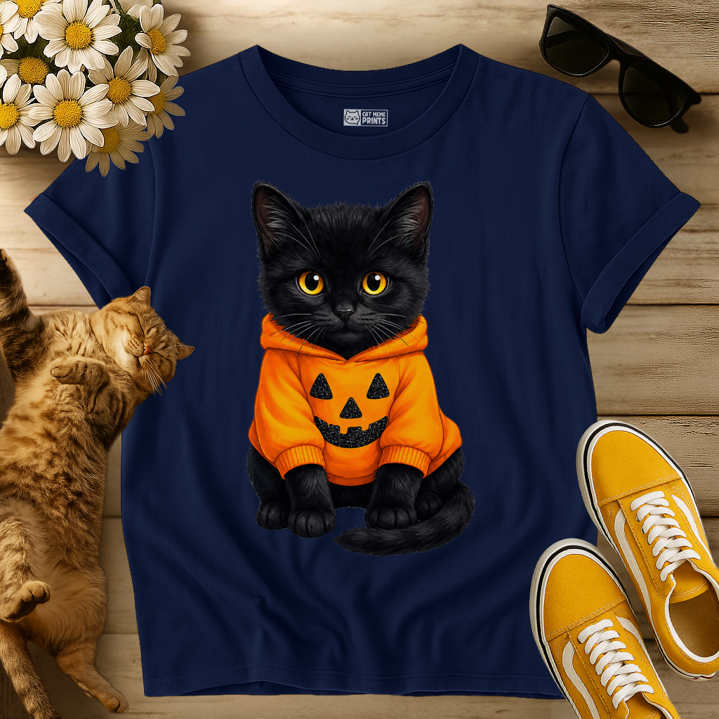 Cute Black Cat Pumpkin Halloween T-Shirt