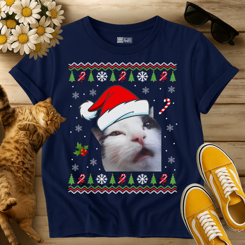 Cat Face Christmas Ugly T-Shirt