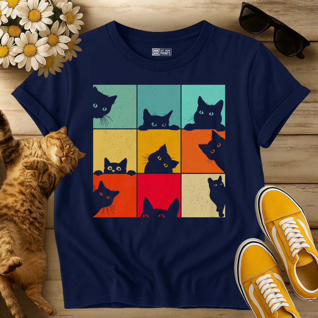 Cat Curious Retro Vintage T-Shirt