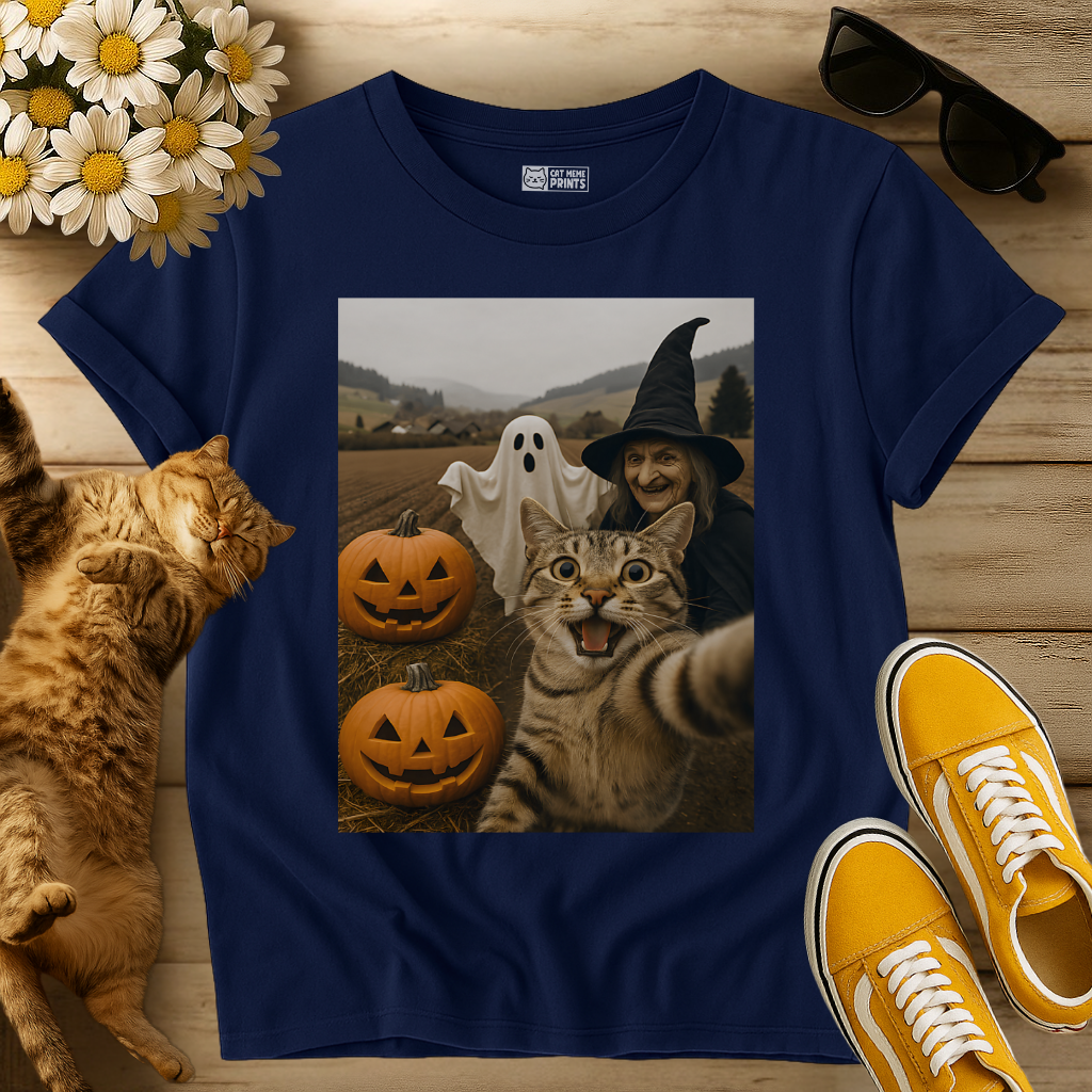 Cat Selfie with Witch & Ghost T-Shirt