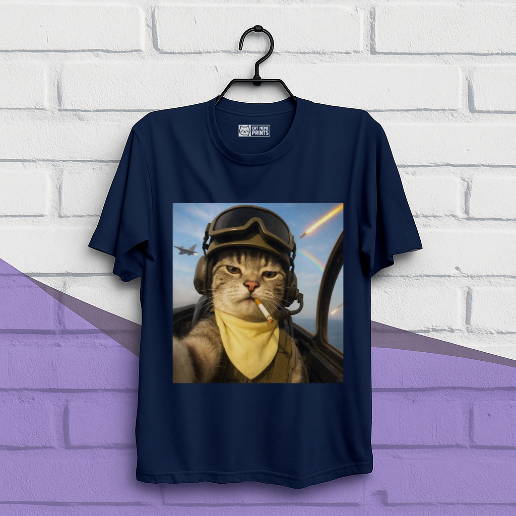 Pilot Cat Selfie Meme T-Shirt