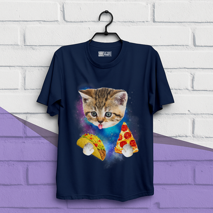 Cat Eat Pizza & Taco in Galaxy Space T-Shirt