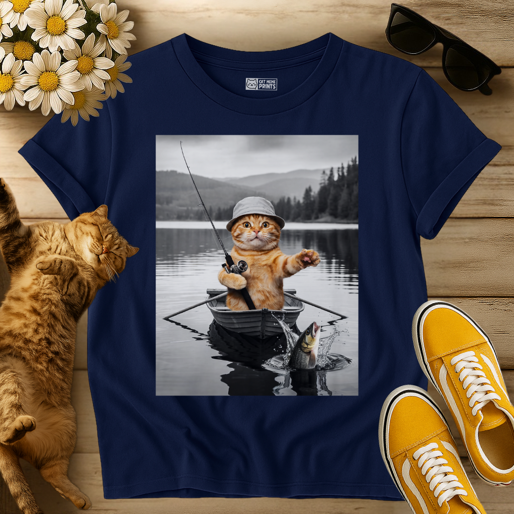 Cat Selfie Boat Fishing T-Shirt