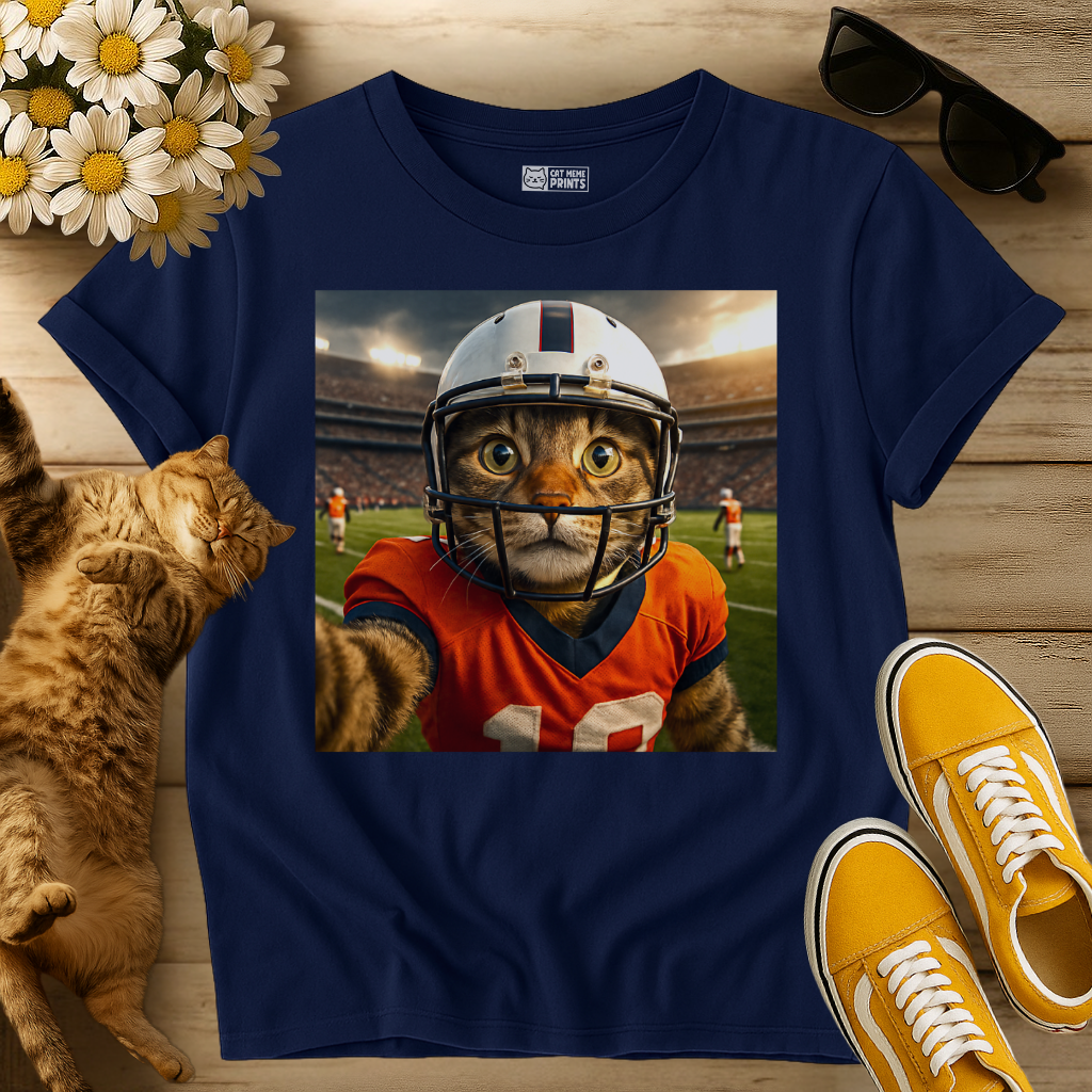 Cat Football Player Selfie T-Shirt