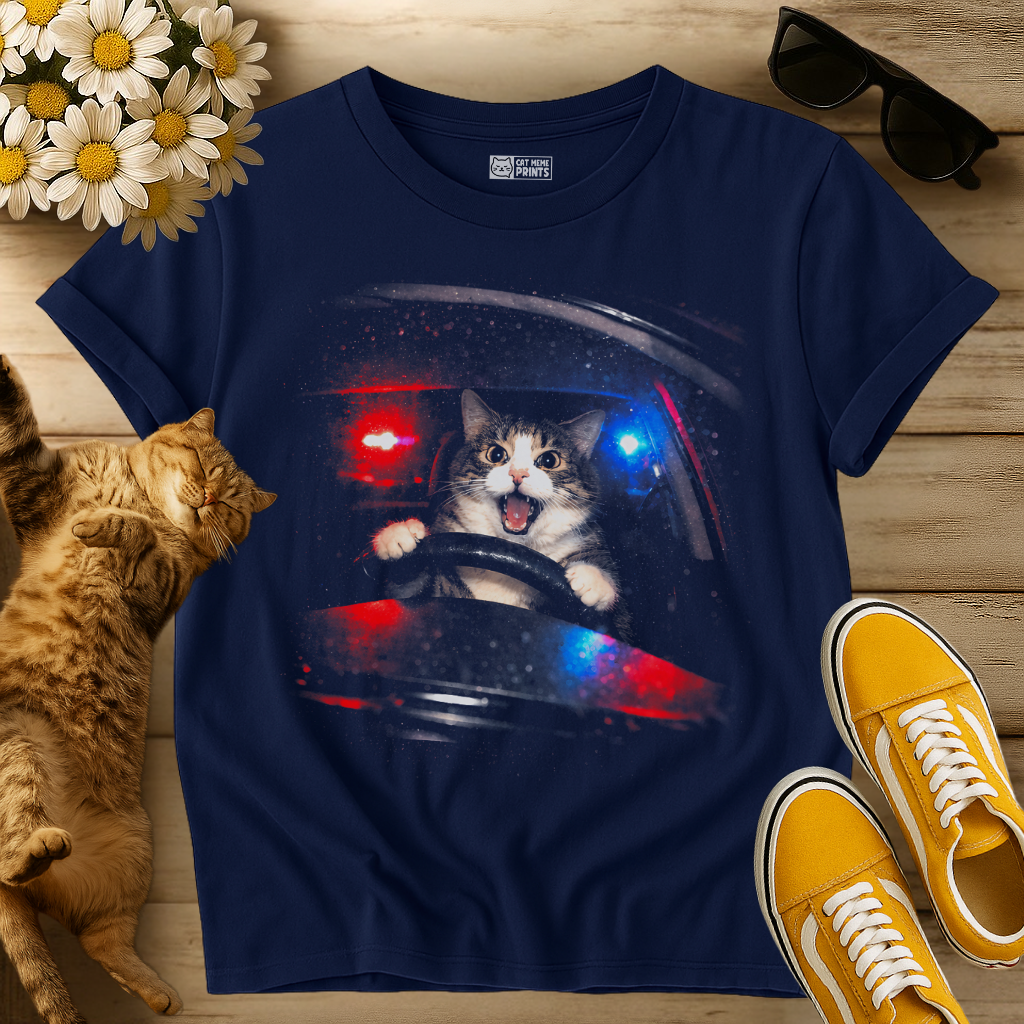 Cat Driver Escaping the Police T-Shirt
