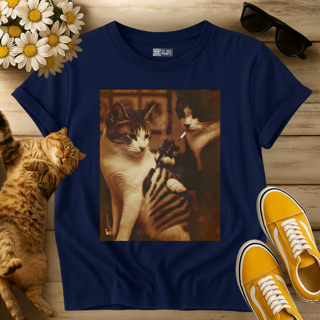 Tattoo Cat Selfie T-Shirt