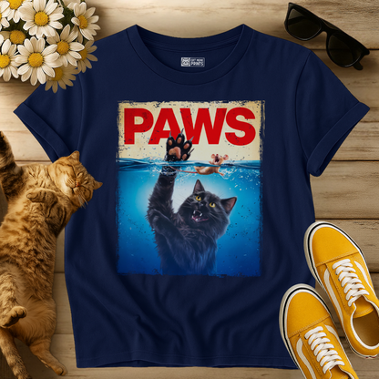 Paws Black Cat Chasing Scared Mouse T-Shirt