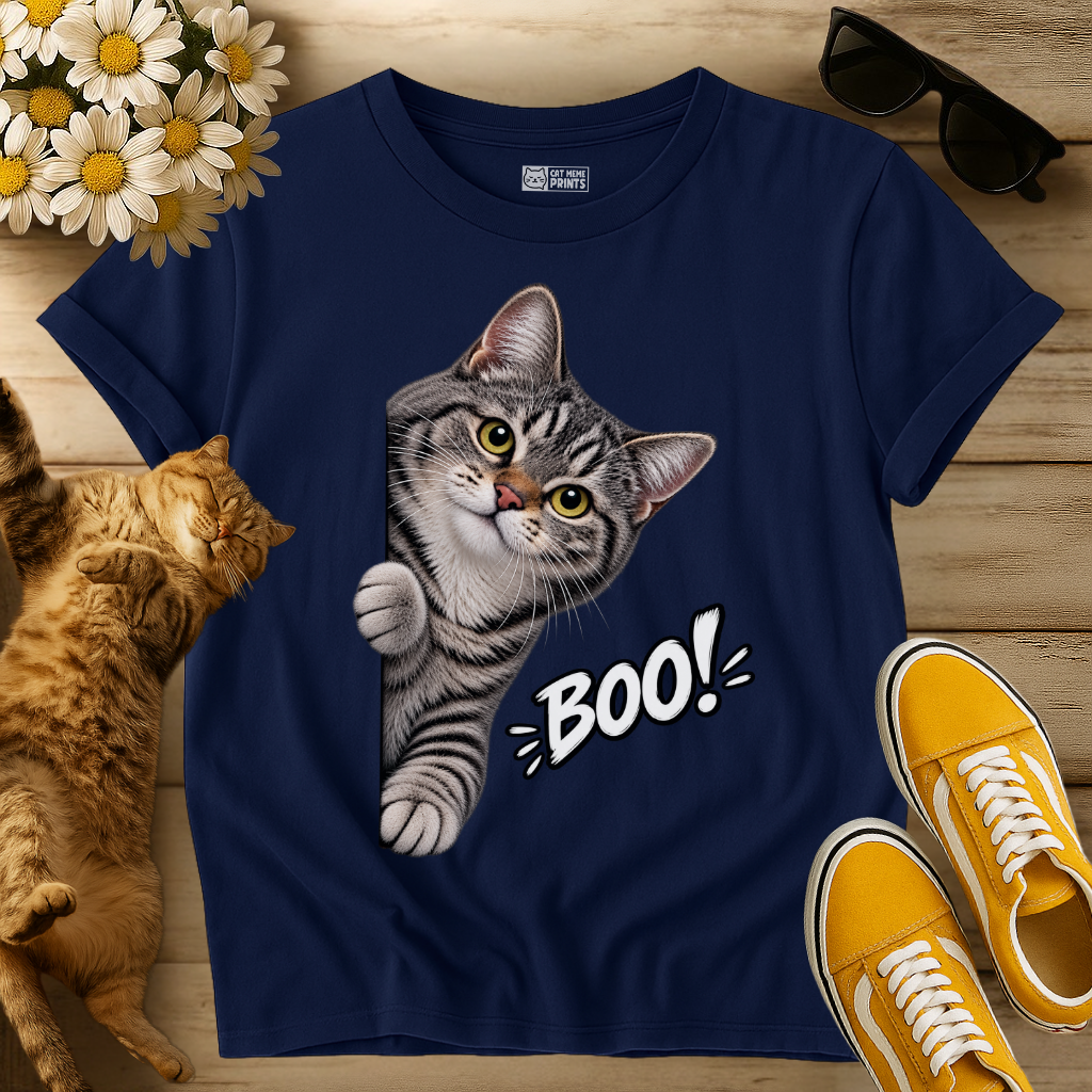 Gray Tabby Cat Boo T-Shirt