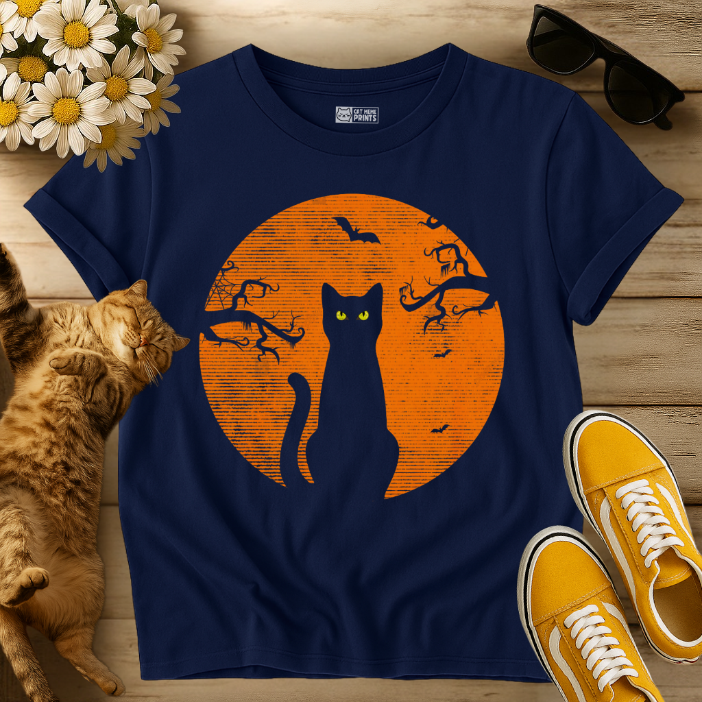 Cat Moon Scary Halloween T-Shirt