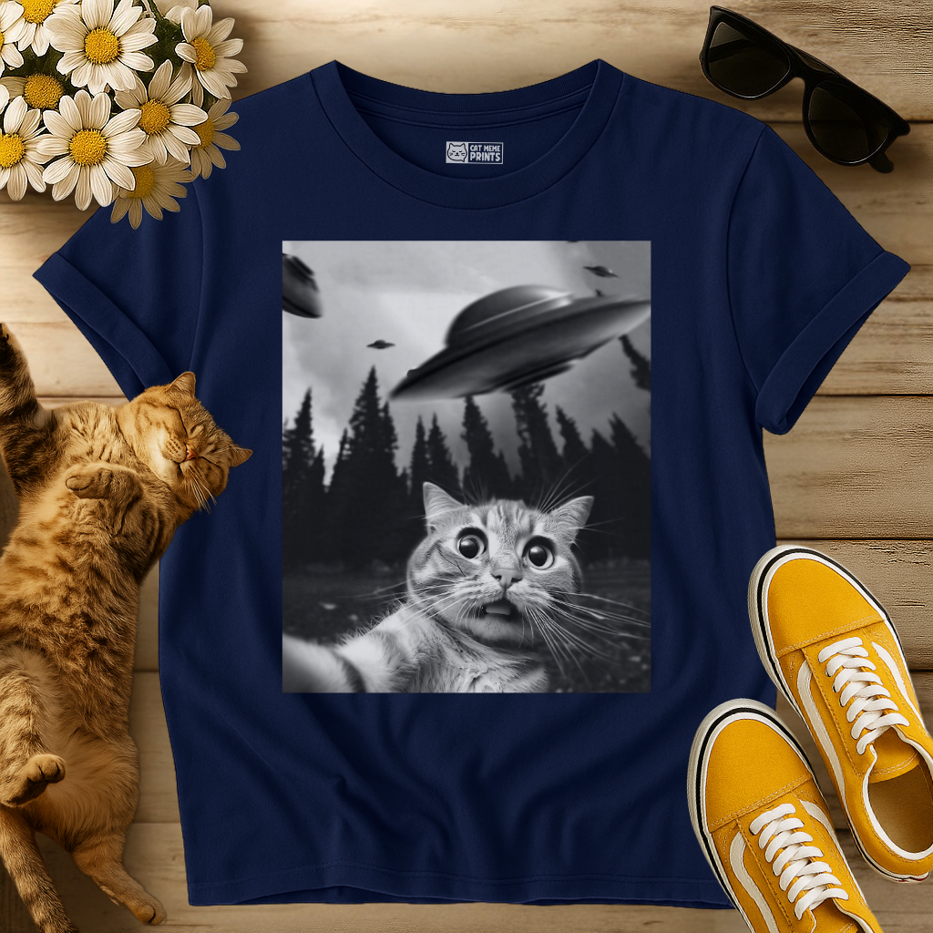 Cat Selfie with UFOs T-Shirt