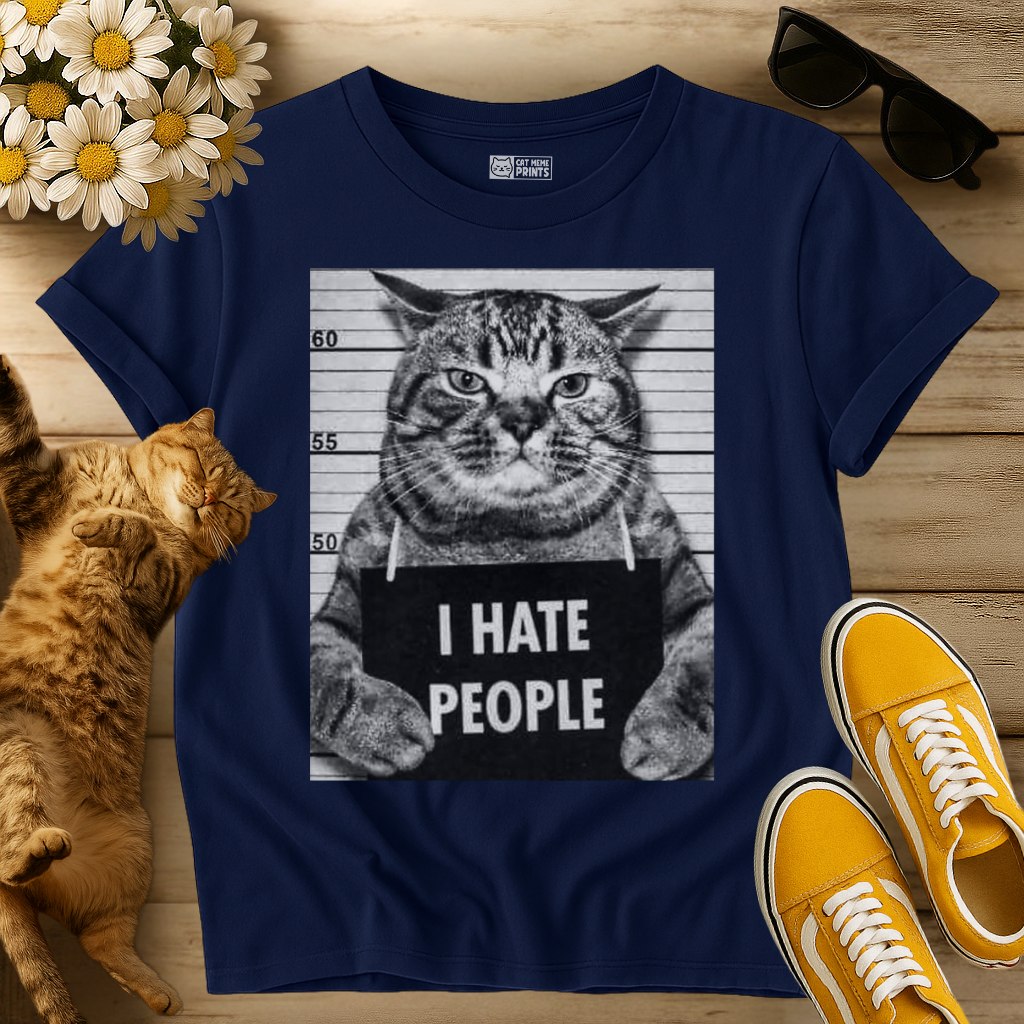 Cat Picture with “I Hate People” Slogan T-Shirt