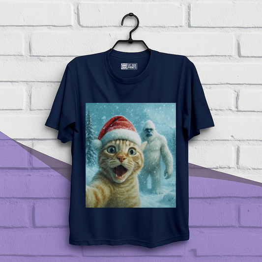 Christmas Cat Selfie with Abominable Snow Monster T-Shirt