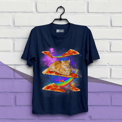 Cat Riding Pizza In Space Galaxy T-Shirt