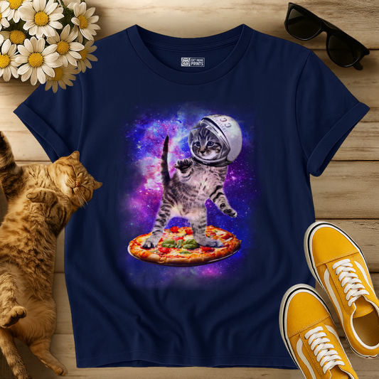 Cat Flying A Pizza Astronaut T-Shirt