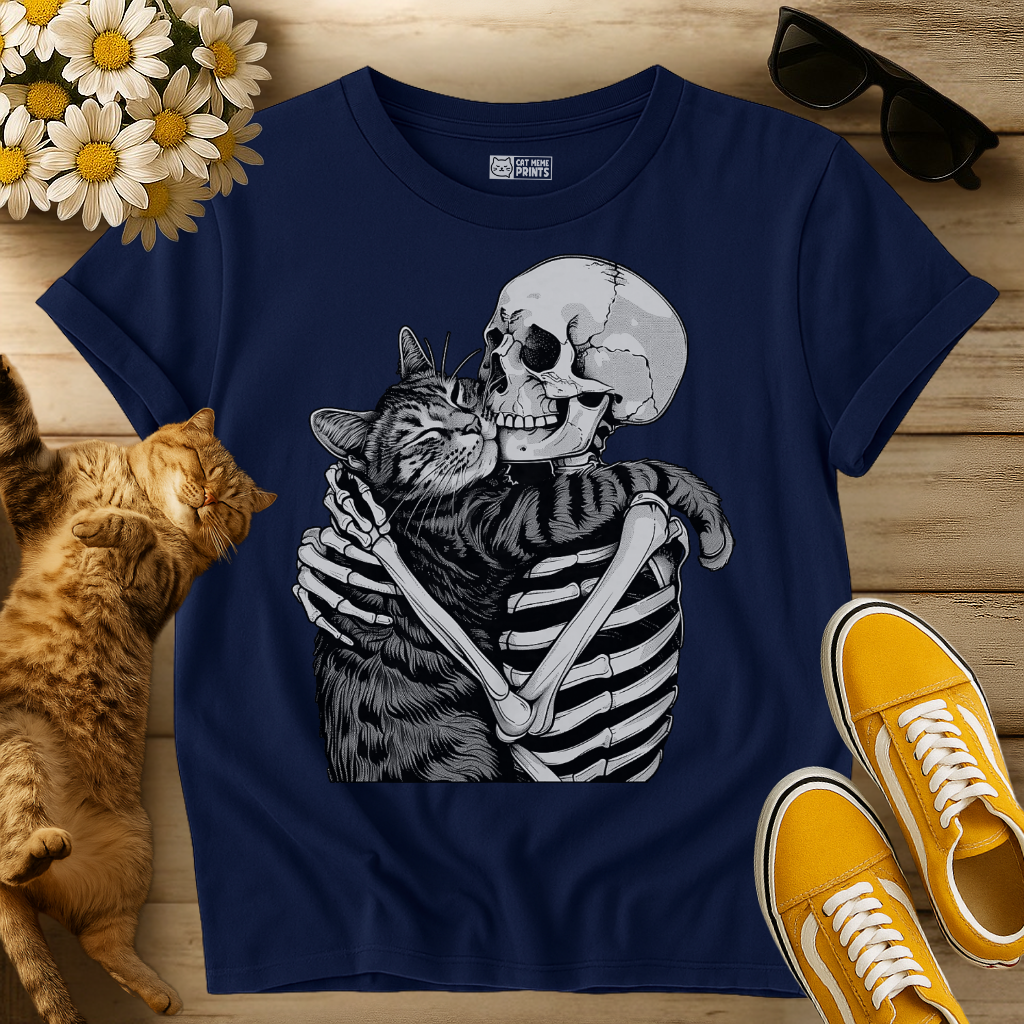 Skeleton Hugging Cat T-Shirt