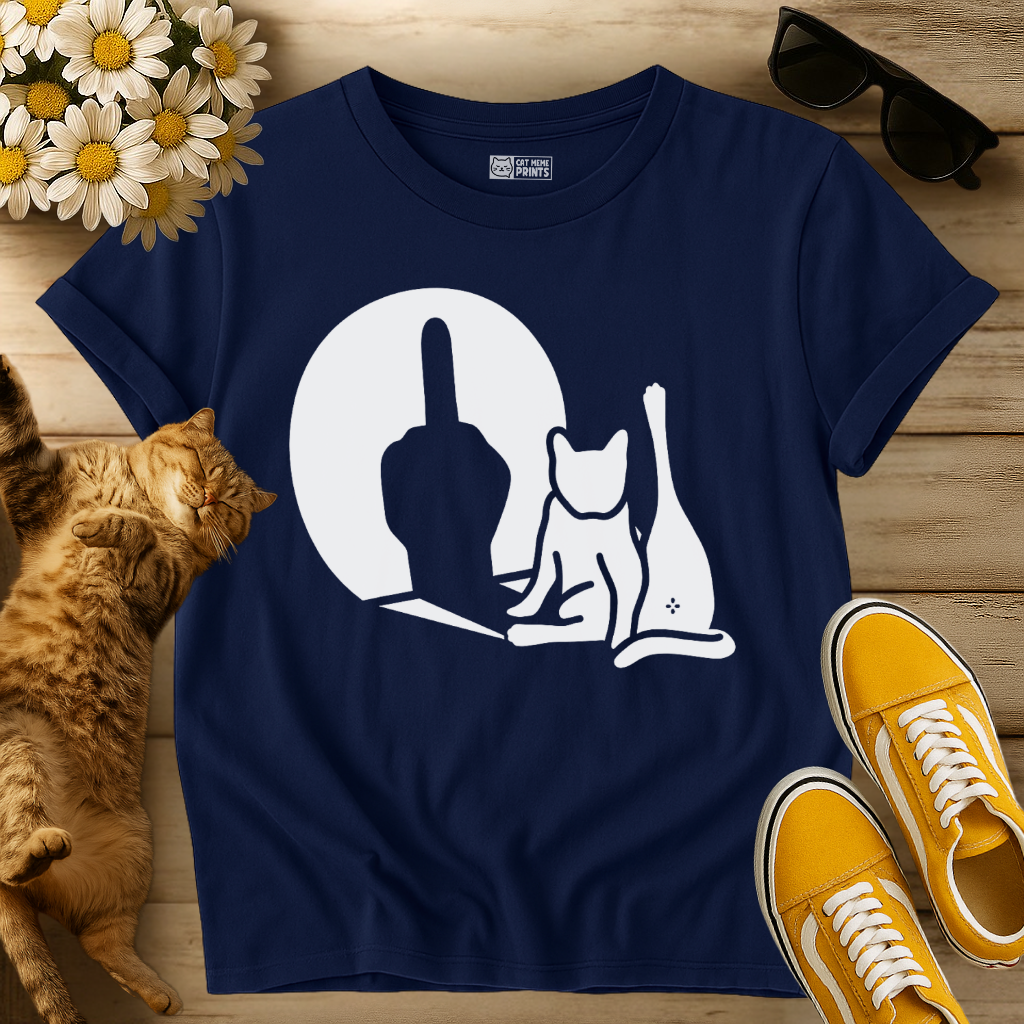 Funny Middle Finger Cat Shadow T-Shirt