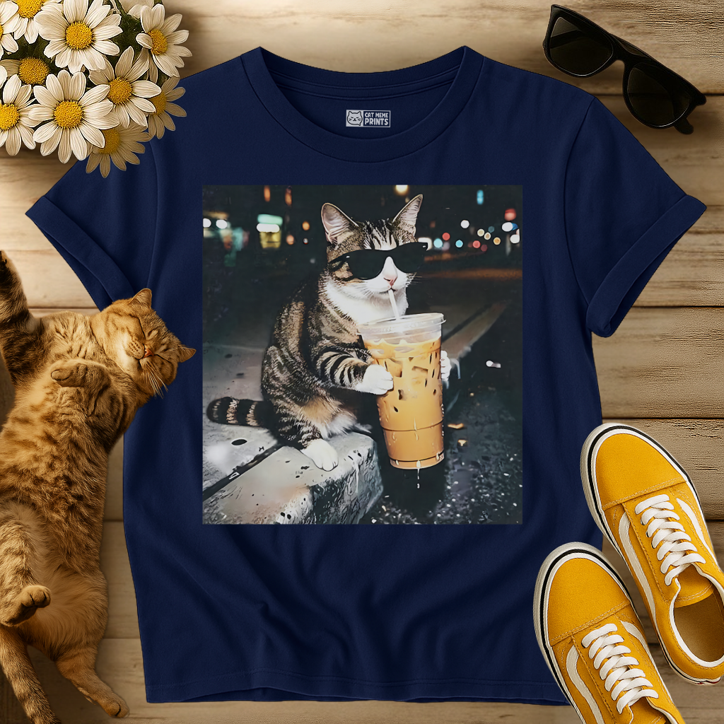 Cat Drinking Iced Coffee T-Shirt