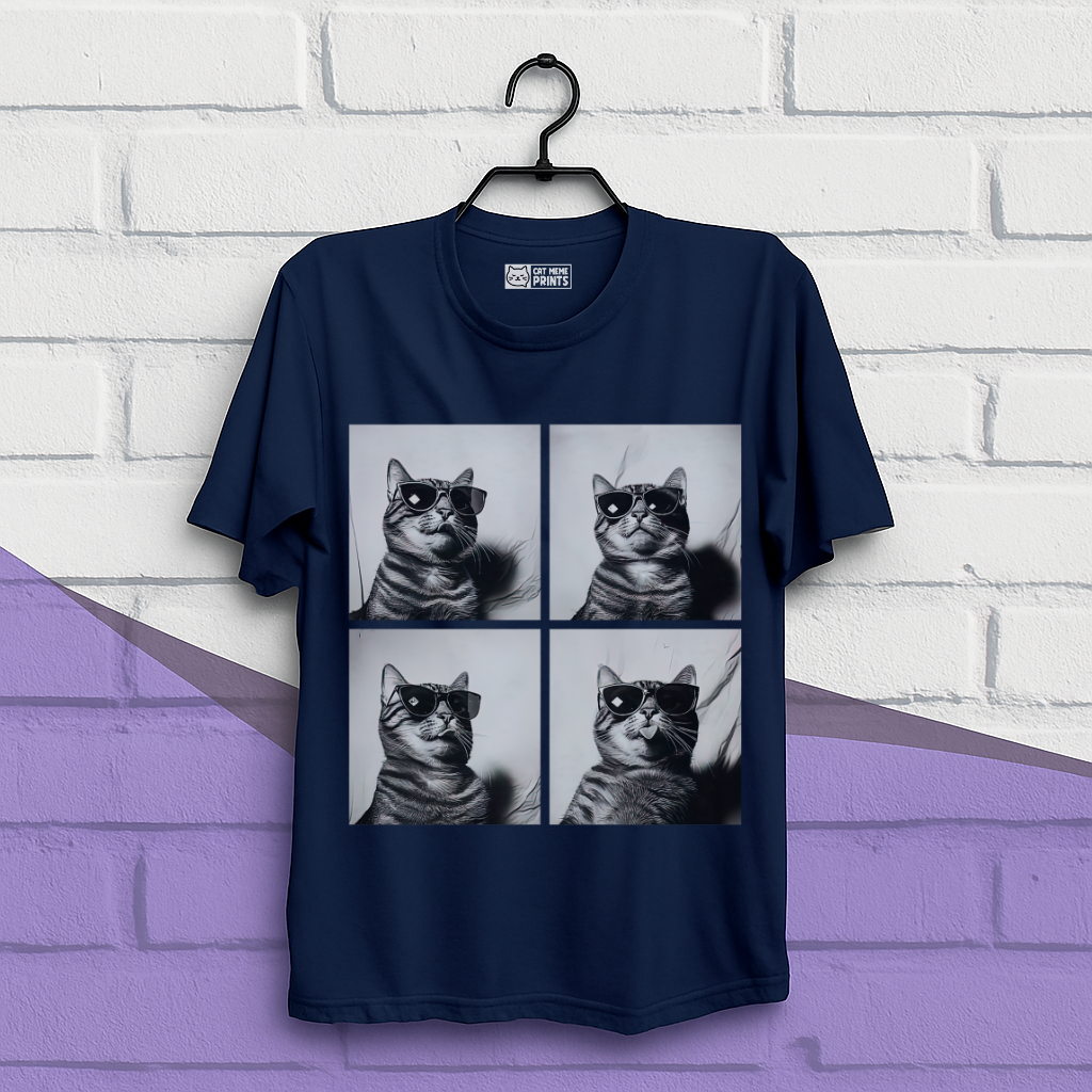 Cat Wearing Sunglasses Selfie Photobooth T-Shirt