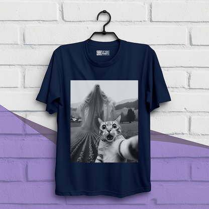 Cat Selfie with Spooky Ghost T-Shirt