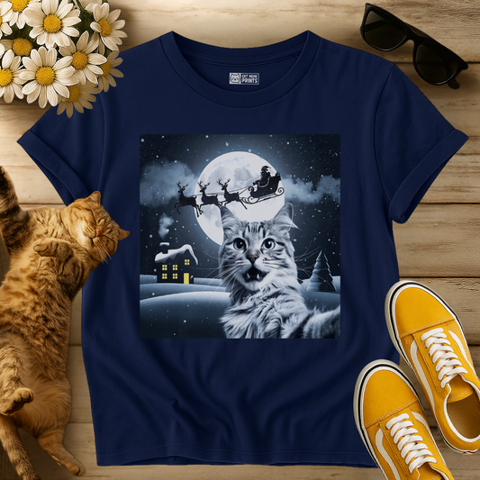 Cat Selfie with Santa Sleigh T-Shirt