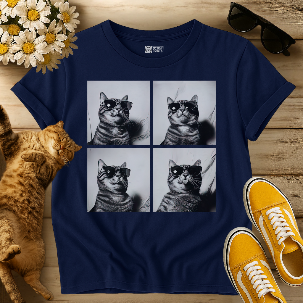 Cat Wearing Sunglasses Selfie Photobooth T-Shirt