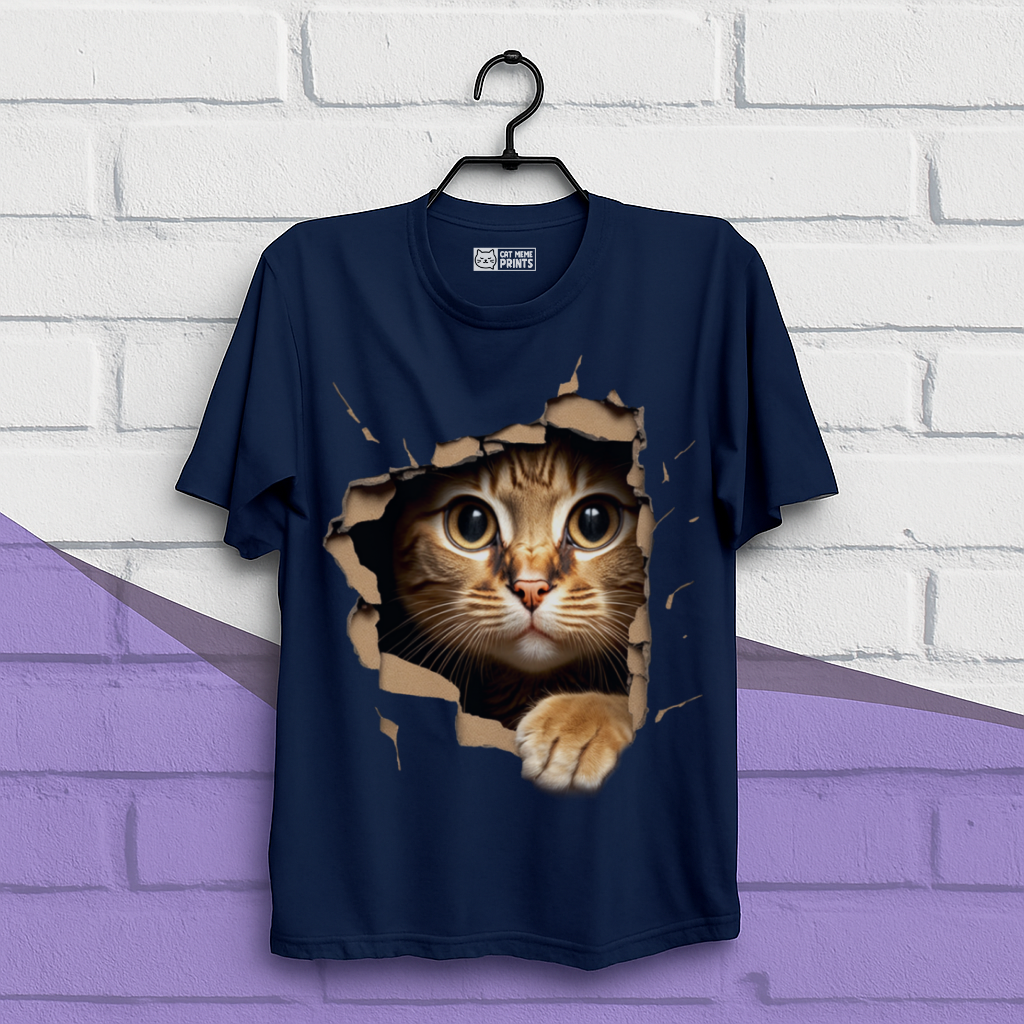 Cute Cat Looks From Torn Fabric T-Shirt