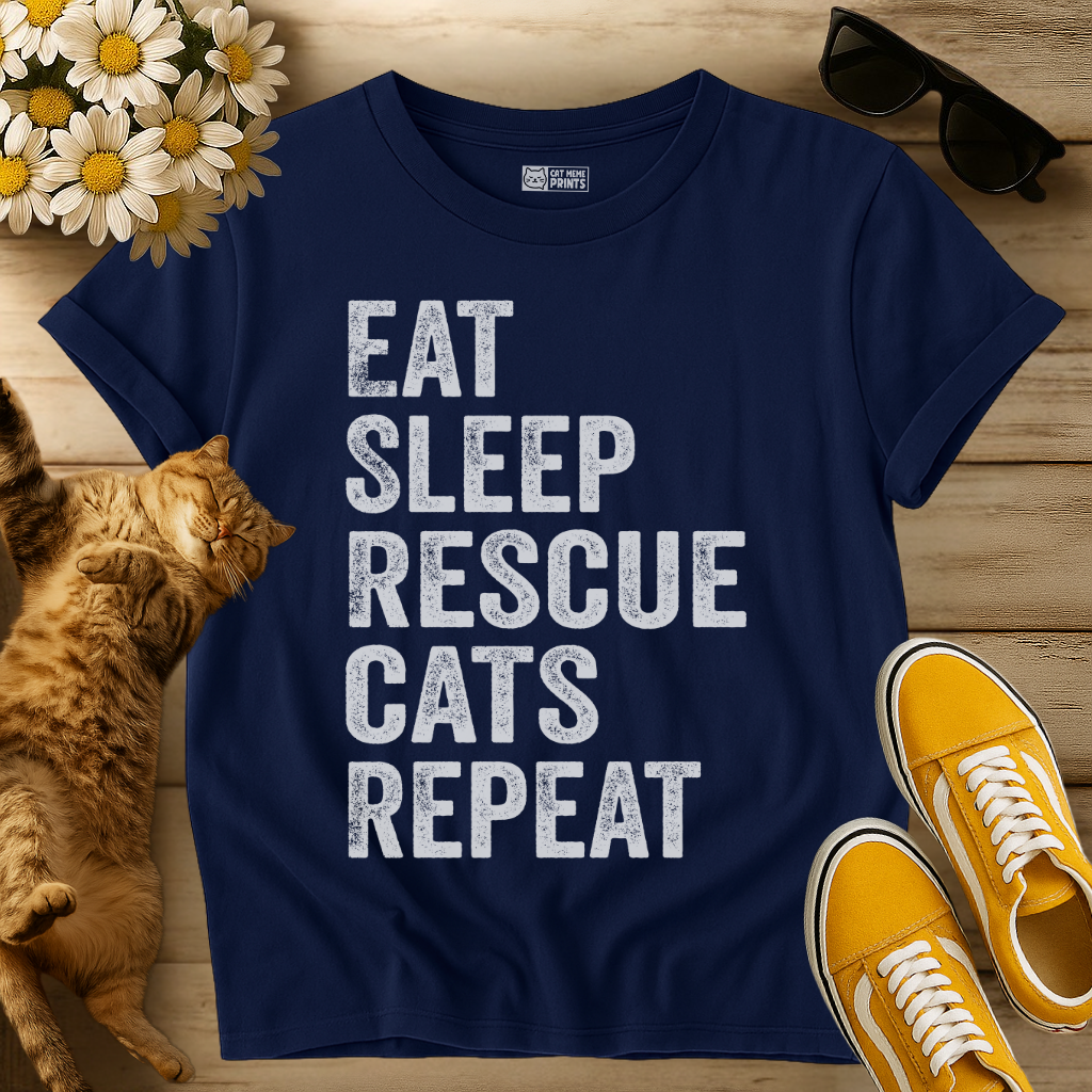 Eat Sleep Rescue Cats Repeat T-Shirt