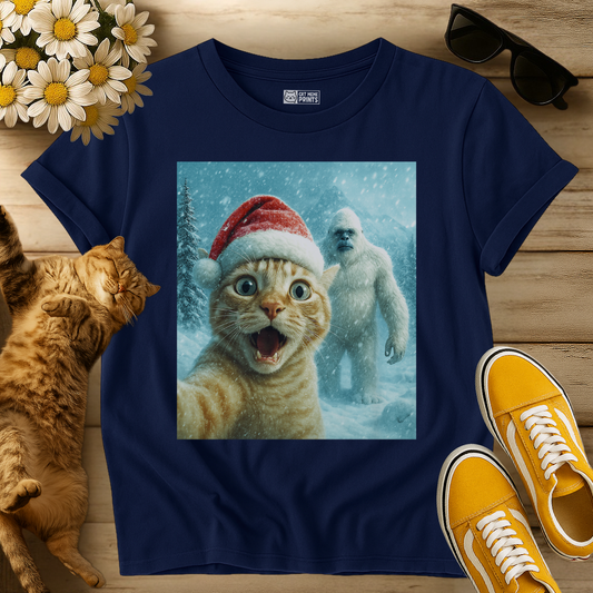 Cat Selfie with Abominable Snow Monster T-Shirt