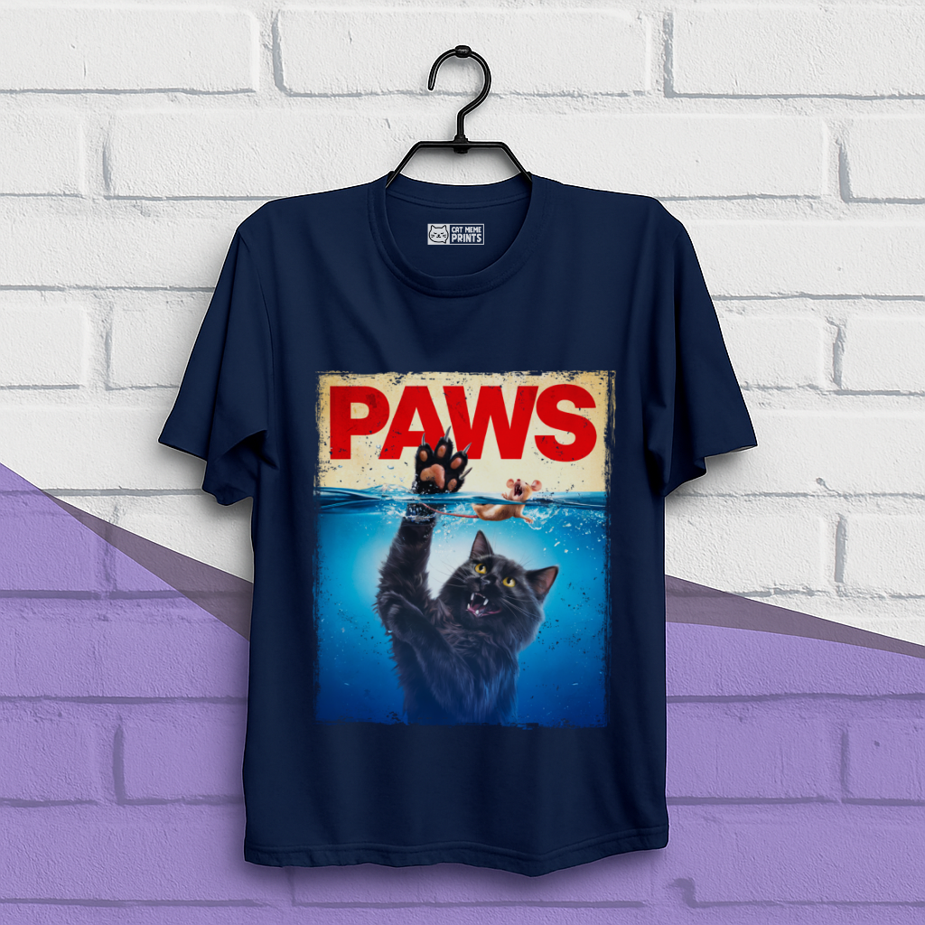 Paws Black Cat Chasing Scared Mouse T-Shirt
