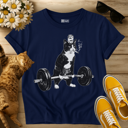 Weightlifting Cat Smoking Cigarette T-Shirt