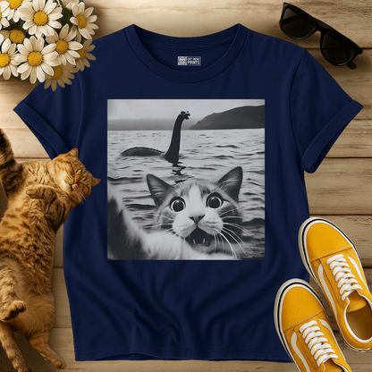 Cat Selfie with Loch Ness Monster T-Shirt