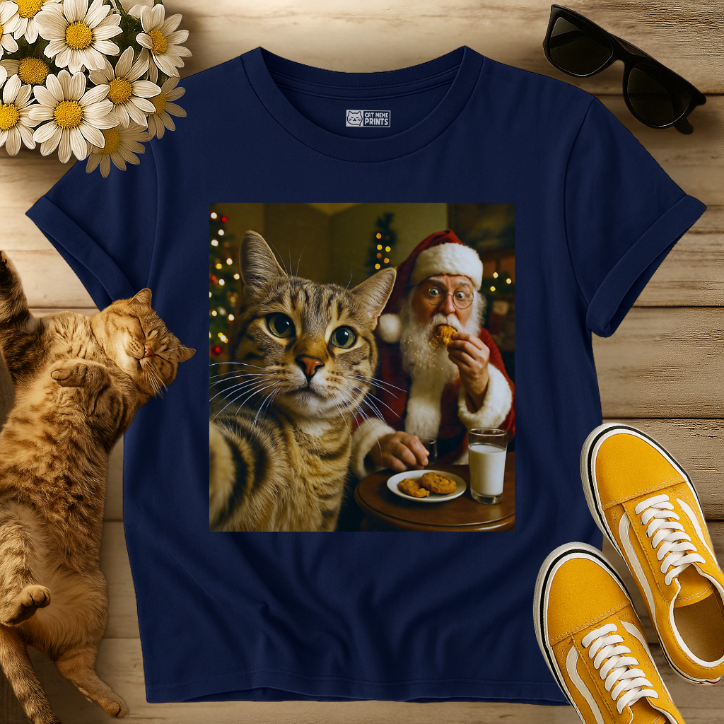 Cat Selfie with Santa Claus Eating T-Shirt
