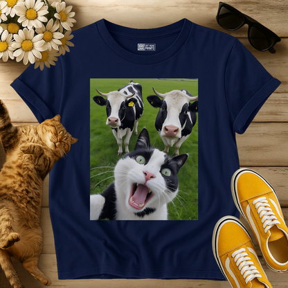 Cat Selfie With Cow T-Shirt