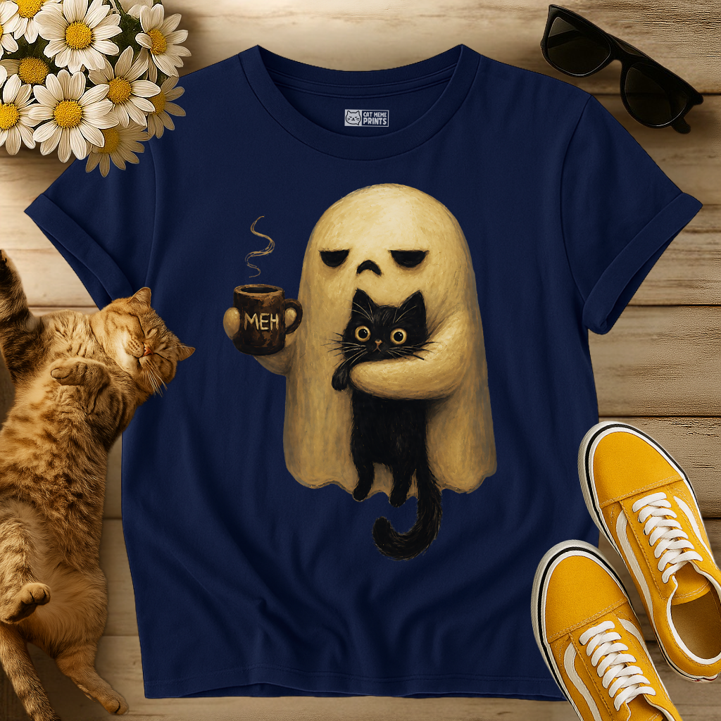 Ghost Holding Black Cat T-Shirt