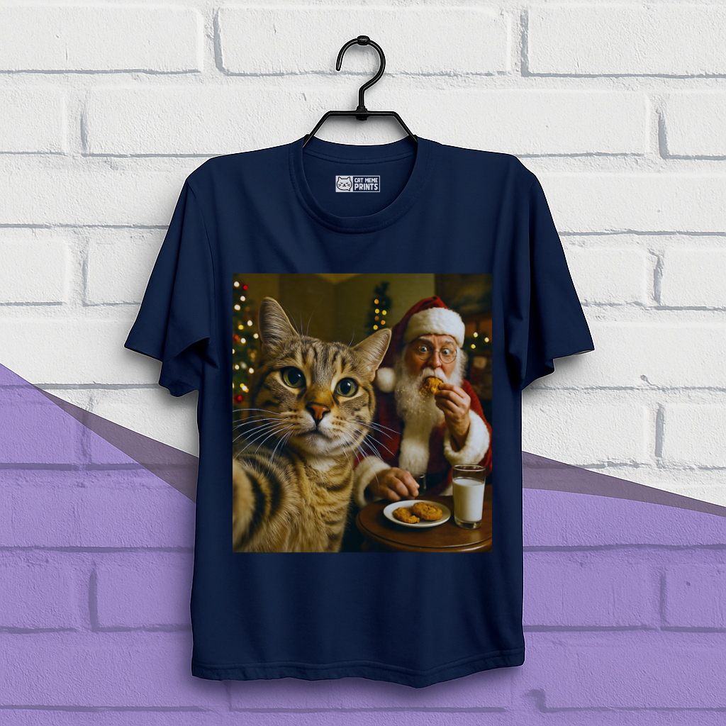 Cat Selfie with Santa Claus Eating Christmas T-Shirt
