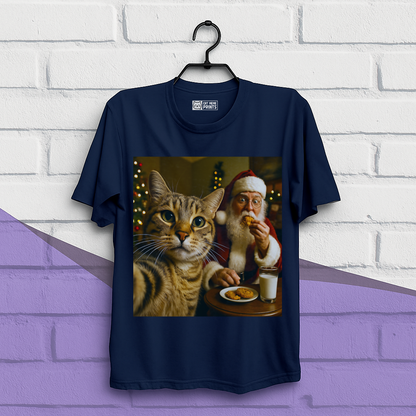Cat Selfie with Santa Claus Eating Christmas T-Shirt