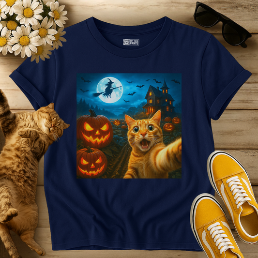 Cat Selfie with Spooky Pumpkins T-Shirt