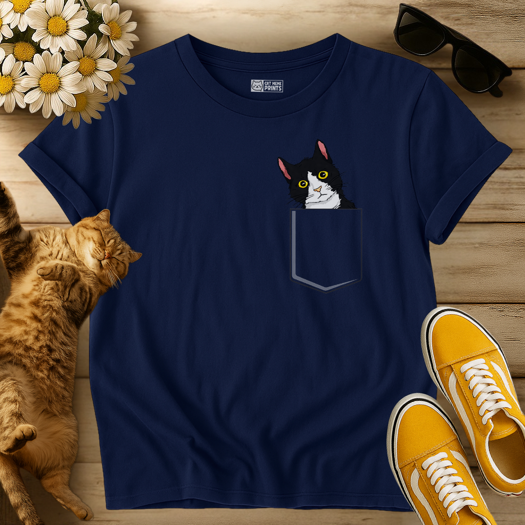 Tuxedo Cat in a Pocket T-Shirt