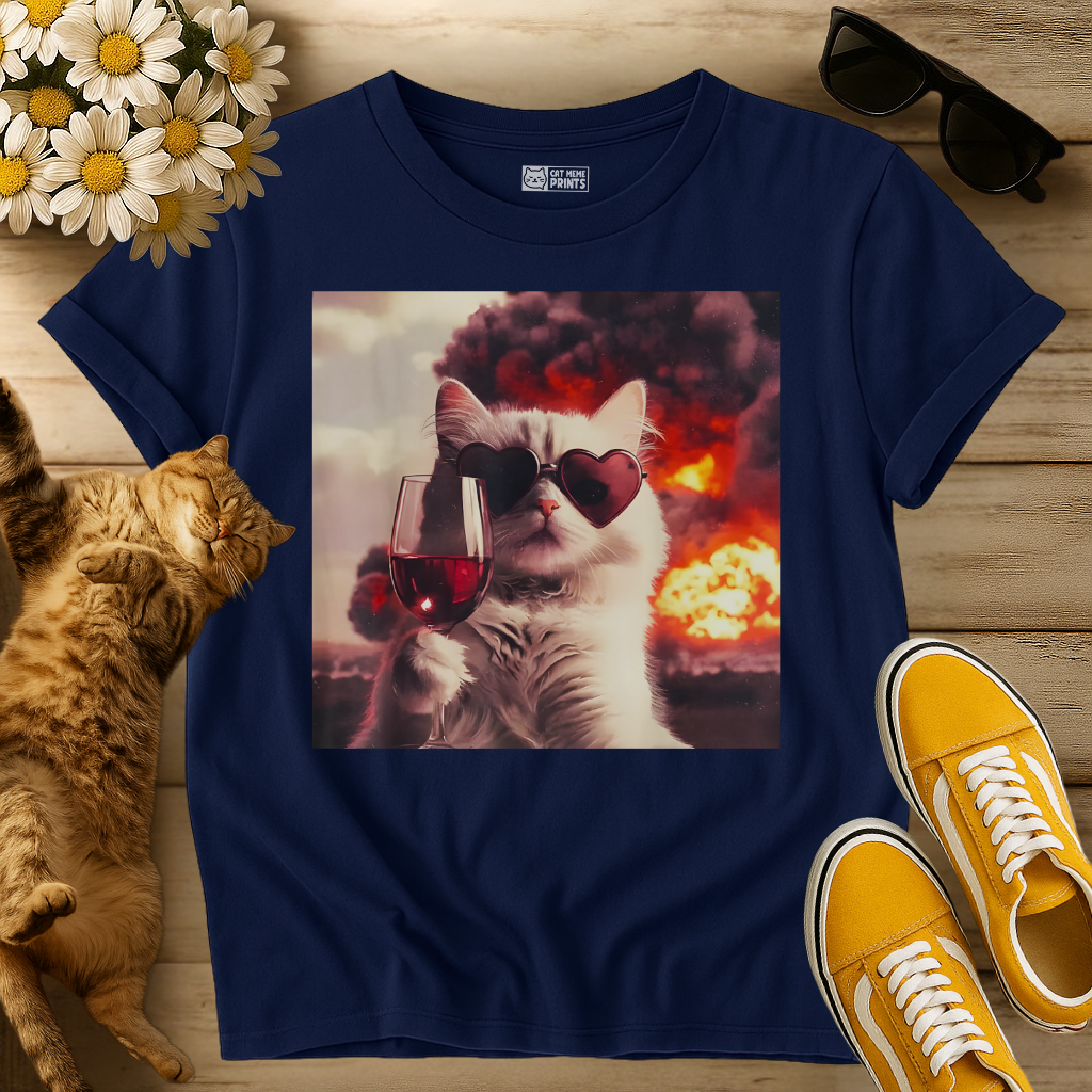 Cat Selfie With Wine and Fire T-Shirt