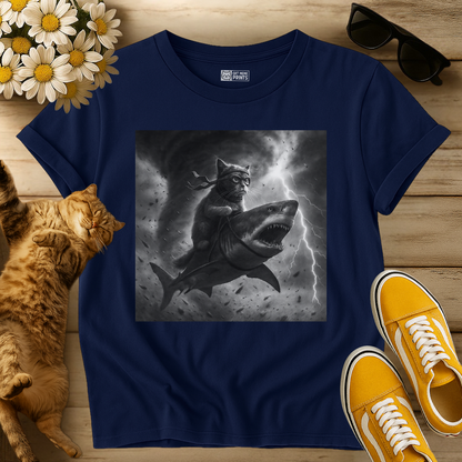 Cat Riding a Shark in Tornado Selfie T-Shirt