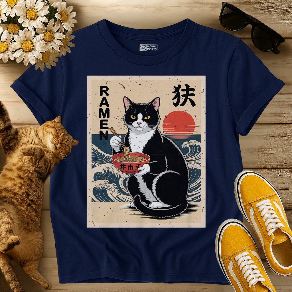 Tuxedo Cat Eating Ramen Kawaii T-Shirt