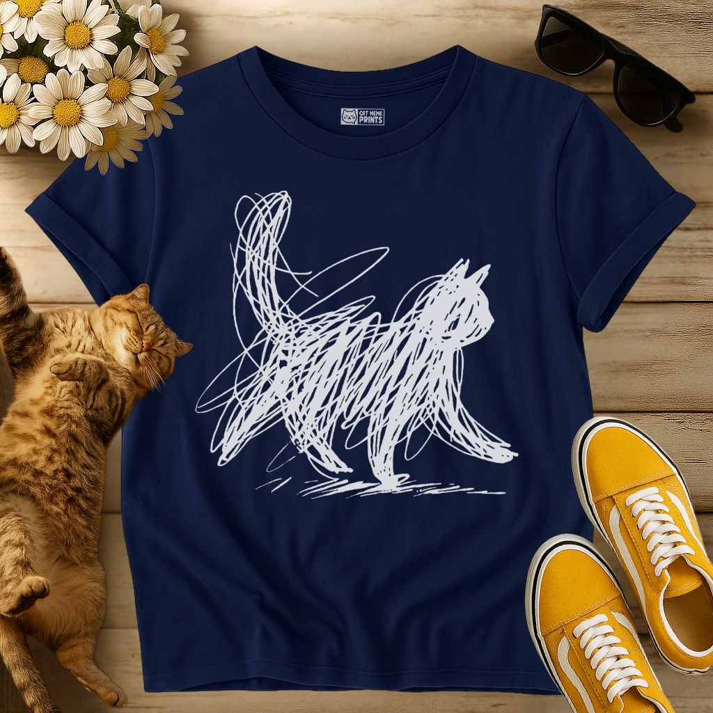 Minimalist Scribble Cat T-Shirt