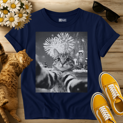 Cat Selfie New Year Firework T-Shirt