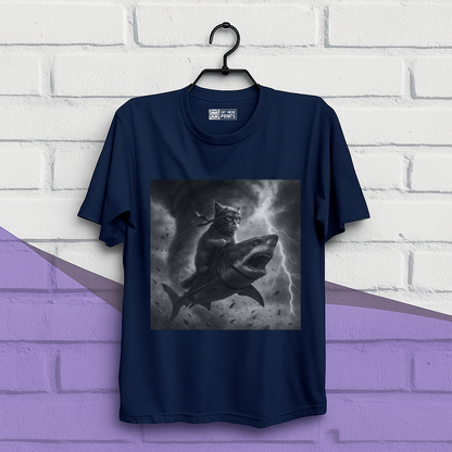 Cat Riding a Shark in Tornado Selfie Cat T-Shirt