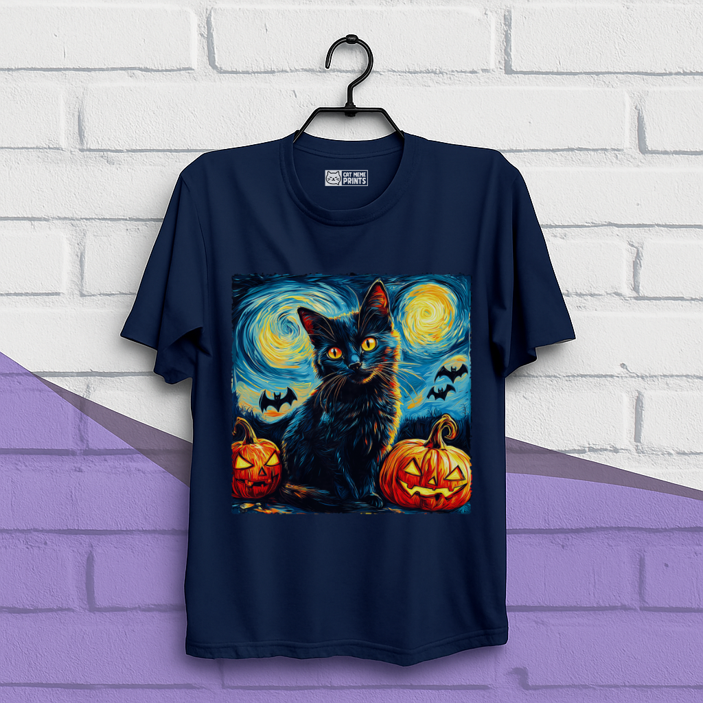 Black Cat Pumpkins Halloween T-Shirt