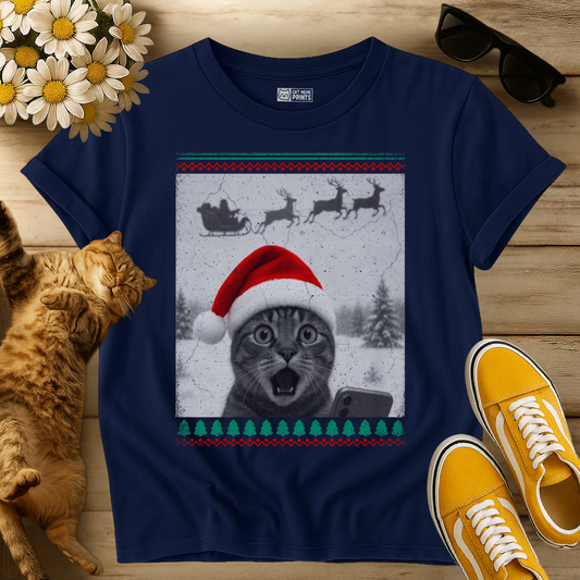 Cat Selfie with Santa Sleigh T-Shirt