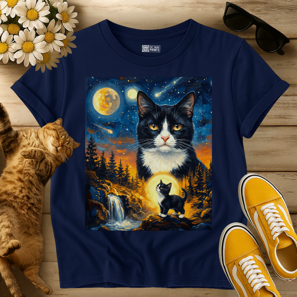 Tuxedo Cat Howling to The Moon T-Shirt