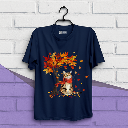 Cat Leaf Fall Tree Autumn Thanksgiving T-Shirt